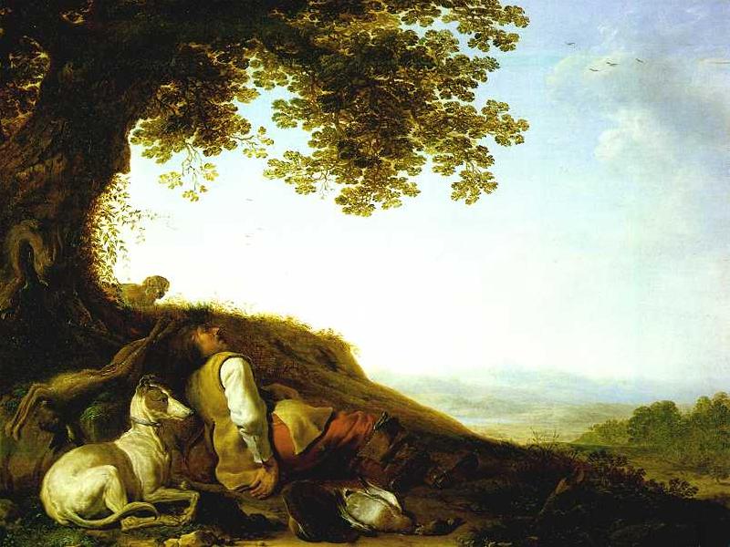 SAFTLEVEN, Cornelis Hunter Sleeping on a Hillside sg Sweden oil painting art